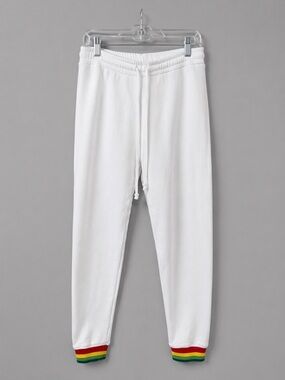 Michael Lauren white joggers with rainbow print